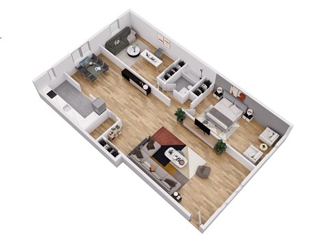 Floor plan for 2 beds, 1 bath, 950 sqft